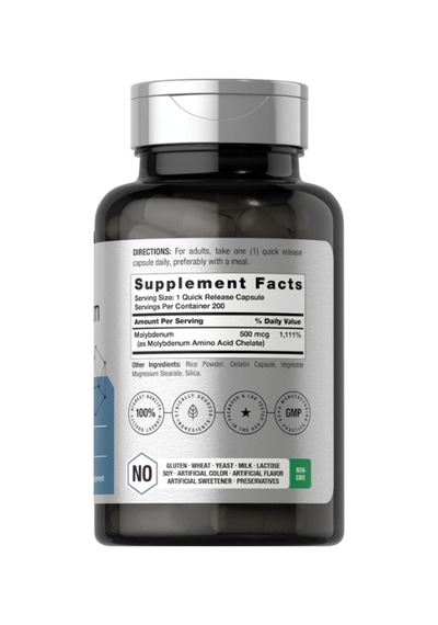 Horbaach Molybdenum 500mcg Quick Release 200 Capsules Amin... Aromasız