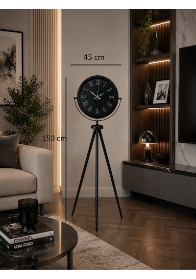 Siyah Roma Aynalı Tripod 150 X 45 Cm Ayaklı Saat