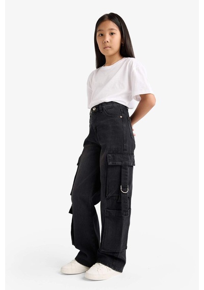 Defacto Kız Çocuk Wide Leg Kargo Geniş Paça Jean Pantolon E6185a825aunm36 Antrasit