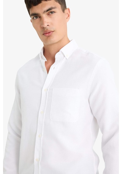 DeFacto Slim Fit Dar Kesim Polo Yaka Dokulu Uzun Kollu Beyaz Gömlek T2066AZ25SPWT34