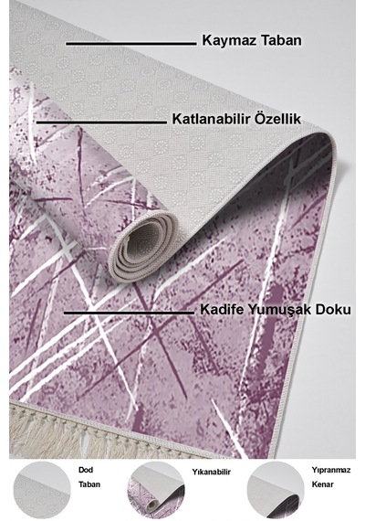 Dekoreko Kaymaz Taban Djt 2 Li Banyo Paspas Takımı Trend Saçaklı Modern M5003 Mor