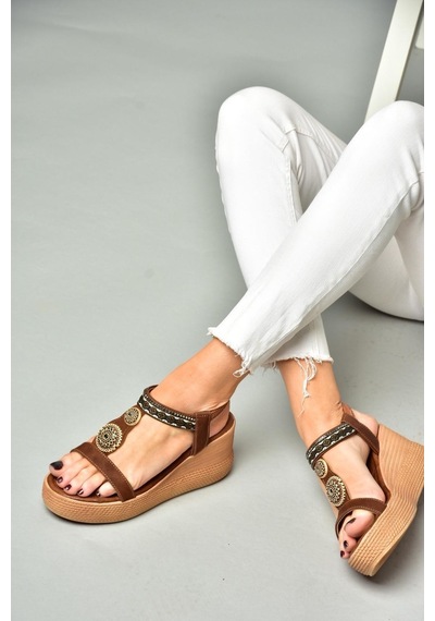 Fox Shoess258136009 Taba Dolgu Tabanlı Kadın Sandalet Taba