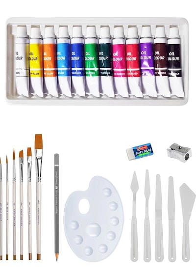 Red Apple Yağlı Boya Seti Keep Smile Fırça Seti Plastik Spatula Seti Dereceli Kalem Resim Paleti