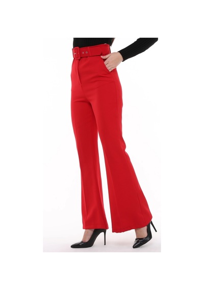 Cedy Kadın İspanyol Paça, Yüksek Bel, Kemerli Pantolon, Oversize Kesim, C3004 Yeşil 001