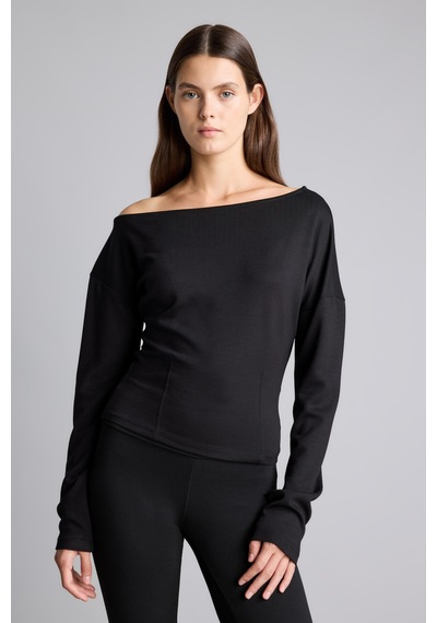 Defacto Slim Fit Tek Omuz Uzun Kollu Basic Sweatshirt I8676ax26aubk81 Siyah-bk81