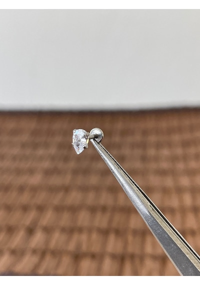 316 L Cerrahi Çelik Baget Taşlı Dudak Helix Tragus Kıkırdak Piercingi Gümüş