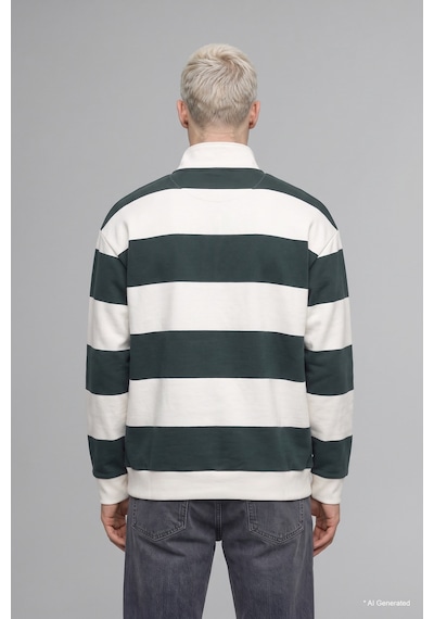 Defacto Boxy Fit Dik Yaka Yarım Fermuarlı Çizgili Sweatshirt C7045ax26augn498 Yeşil-gn498