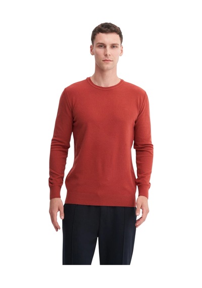 Cazador Slim Fit Soft Touch Basic Bisiklet Yaka Kazak-33155 Kiremit