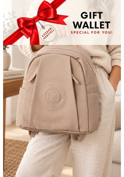 Kum 6206 Cuzdanli Orijinal Just Polo Kadin 9 Bolmeli Orta Boy Sirt Cantasi 31x29 Cm Kum - Camel
