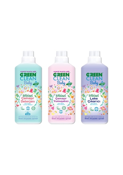 U Green Clean Baby Organik Lavanta Yağlı Çamaşır Deterjanı + Çamaşır Yumuşatıcı + Leke Çıkarıcı 1 L