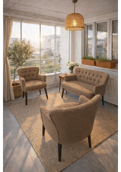 Çay Seti Balkon Takımı Cam Balkon İçin Set Ofis Takımları Açık Kahverengi