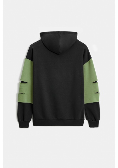Shooter Sportwear Shooter Erkek Oversize Kapüşonlu Baskılı Kanguru Cepli Sweatshirt Siyah - Haki