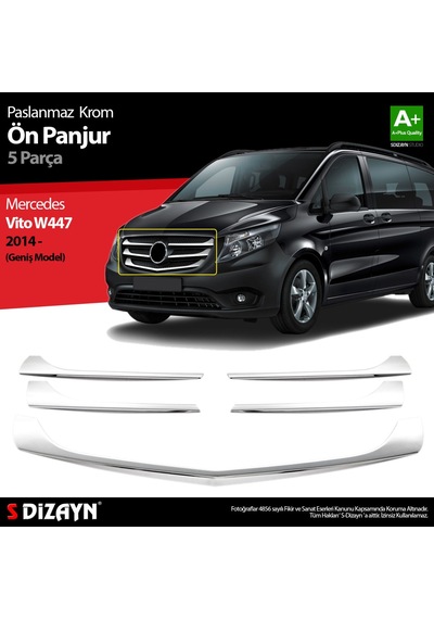 S-Dizayn  Mercedes Vito W447 Krom Ön Panjur Geniş Model 5 Prç. 2014-2020
