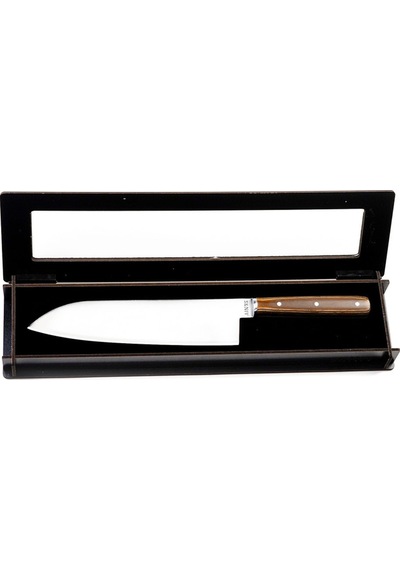 Özel Seri El Yapımı Profesyonel Yekpare Çelik Bilezikli Santoku Şef Bıçağı 33cm Kahverengi