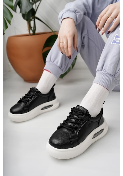Nesilshoes Nesil Shoes Dvm 5750 Siyah Beyaz Havalı Taban Kadın Sneakers Siyah&beyaz