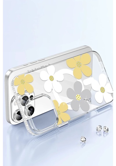 İphone 15 Pro Floral Magsafe Kapak - Beyaz