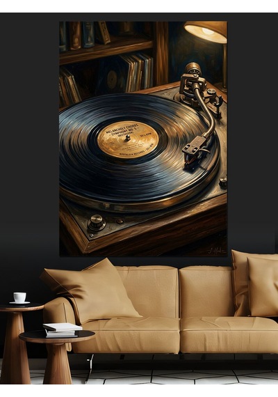 Gramofon Plak Çalar Ve Müzik Dekoratif Kanvas - Mdf Ahşap Tablo