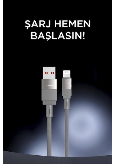 Torima U18 USB /Lightning Şarj Ve Data Kablosu Gri