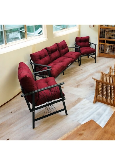 Lüx Bahçe Balkon Mobilyası , Koltuk Takımı , Cafe 3-1-1 Takım Bordo
