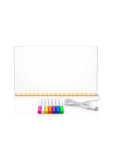 Arvale Led Işıklı Yazı Tahtası Seti Silinebilir Not Panosu Usb Li 8 Renk Kalemli Şeffaf