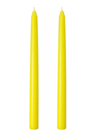 2'li Sarı Şamdan Mum Seti 25 Cm Dekoratif İnce Şamdan Mum, Kokusuz Parafin Wax,%100 Pamuk Fitil, El Döküm, Uzu Çok Renkli