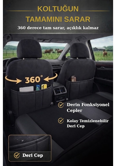 Edition Serisi Tay Tüyü Kumaş Universal Oto Koltuk Kılıfı Tam Set Siyah