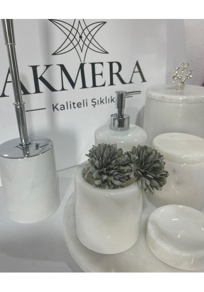 Akmera Elite 7 Parça %100 Gerçek Mermer Banyo Seti Beyaz