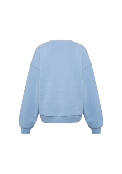 Logo Baskılı Sweatshırt Puslu Mavi