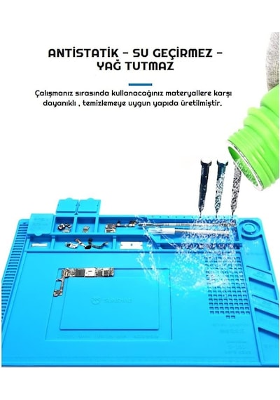 S160 Isıya Dayanıklı Manyetik Silikon Tamir Pedi Mıknatıslı Saklama Bölmeli - 45x30cm Mavi