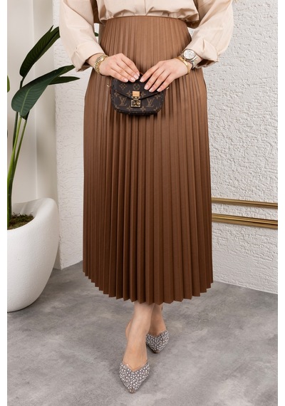 Hira Life Fashion Kadın Tesettür Giyim Ve Deri Görünümlü Beli Lastik Detayı İle Piliseli Uzun Etek Kahverengi Kahverengi Hira Life Fashion Kadın Tesettür Giyim Ve Deri Görünümlü Beli Lastik Detayı İle Piliseli Uzun Etek Kahverengi Kahverengi