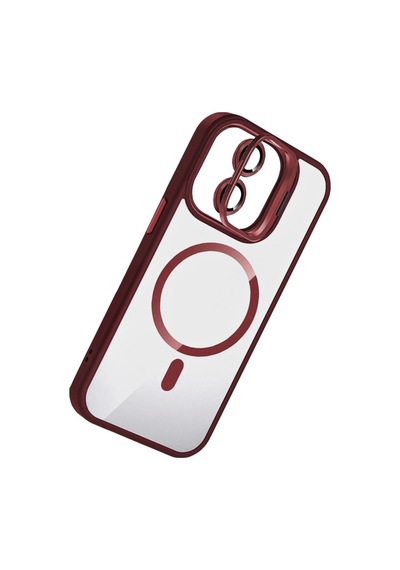 Apple Uyumlu iPhone 11 Remim Lensli Magsafe Standlı Kapak Bordo