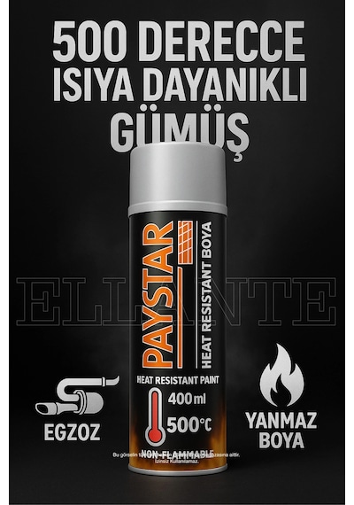 500 C Isıya Dayanıklı Gümüş Sprey Boya Egzoz, Soba Ve Metal Yüzeyler İçin Yanmaz Boya 400 Ml Çok Renkli