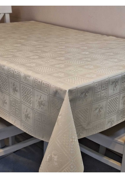 Elyaflı Pvc Muşamba - Desenli Silinebilir Masa Örtüsü 01fnt10259 Krem