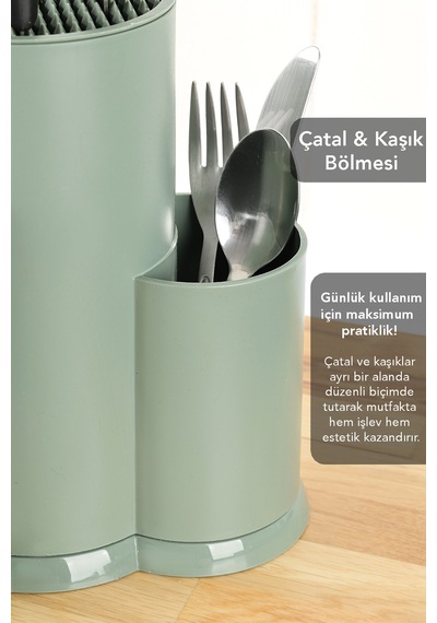 2'li Mutfak Seti - Tezgah Üstü Bölmeli Kaşıklık Bıçaklık Ve Süngerlik Bölmeli Sıvı Sabunluk Yeşil Yeşil