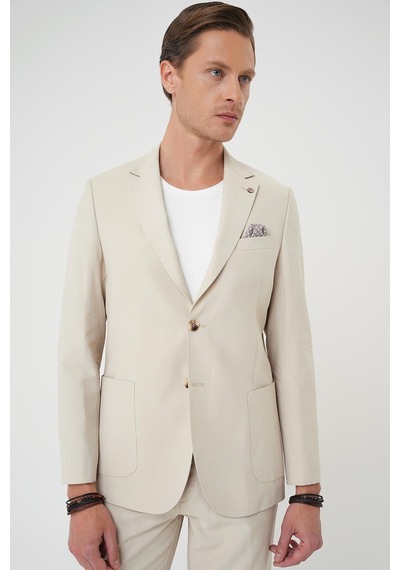 Efor Slim Fit Torba Cep Spandex Karışımlı Casual Krem Ceket C 714 Krem