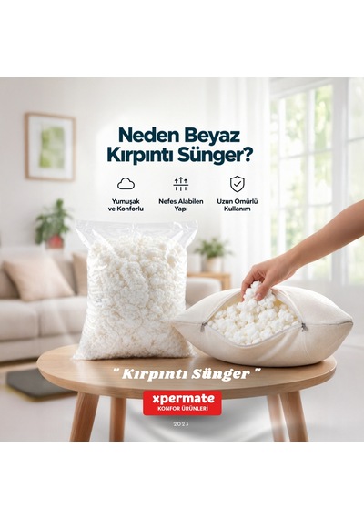 Kırpıntı Sünger Dolgu Malzemesi Beyaz Sünger Parçacıkları Elyaf Kırpık Sünger Dolgu Lateks 1 Kg
