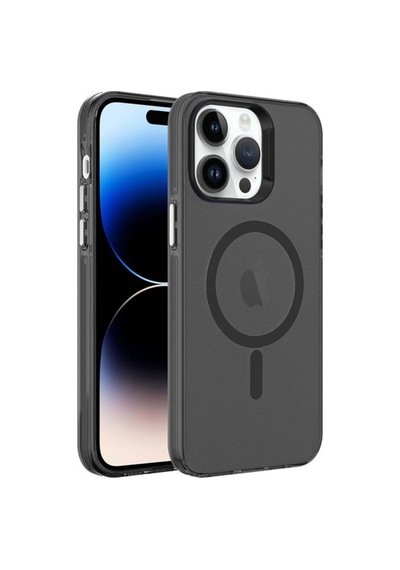 Apple Uyumlu iPhone 14 Pro Max Kılıf Zore M-safe Şarj Özellikli Buzlu Transparan C-pro Sert Kapak Siyah
