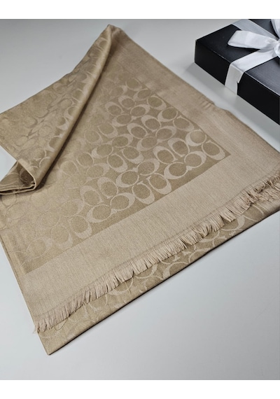 Miorel Scarfs C Desen Çift Taraflı Kaşmir İpek Şal 4 Mevsim Pamuk Şal Gold