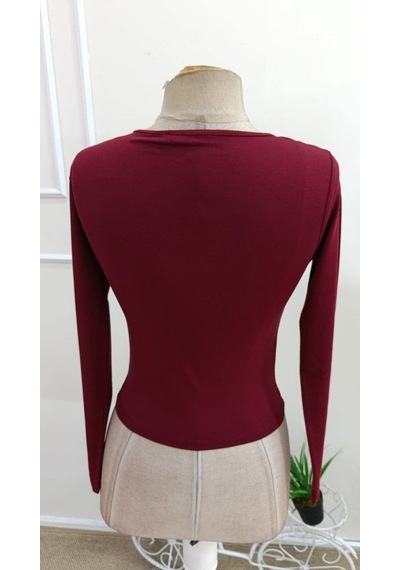 Bhrwear Kadın Uzun Kollu Yuvarlak Yakalı Dantel Detaylı Asimetrık Kesim Detaylı Viskon Bluz Renkli
