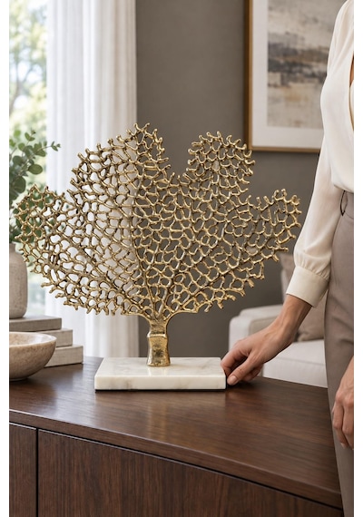 Crearthome Gold Yaprak Dekor Biblo Dekoratif Aksesuar Gold