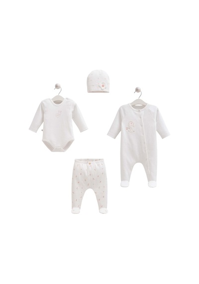 Altıntaş Baby Caramell Özel Kutusunda Love Bunny Tulumlu 4'lü Set Zk2525 Ekru Ekru