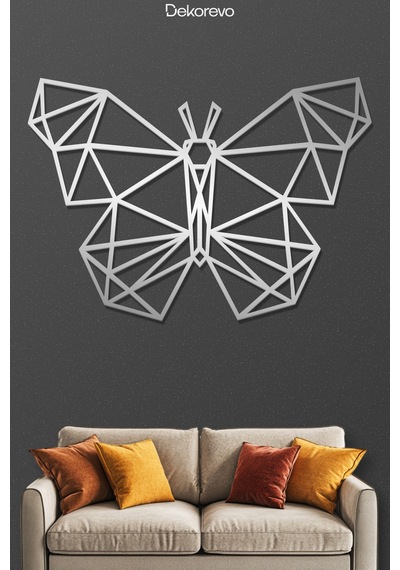 Geometrik Kelebek - Metal Duvar Tablosu - Krom - 35 X 50 Cm