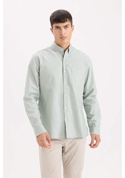 DeFacto %100 Pamuk Regular Fit Polo Yaka Oxford Basic Düz Uzun Kollu Gömlek A8028AX25SPGN1128