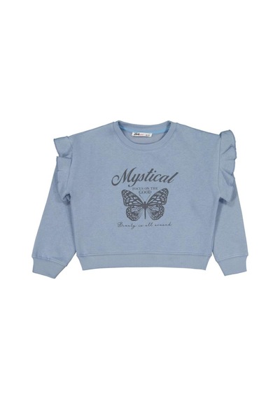 Civil Girls Kelebek Baskılı 6-9 Yaş Sweatshirt Mavi