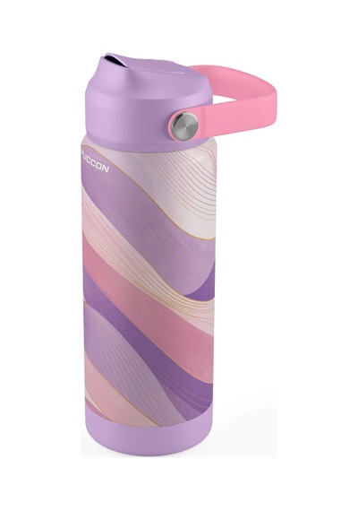 Puccon 540 Ml Dalga Desenli Lila Kız Çocuk Pipetli Çelik Termos Matara/suluk - 60056
