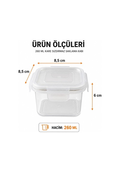 260 Ml Sızdırmaz Şeffaf Contalı Kilitli Saklama Kabı, Pp Plastik Gıda Saklama Kutusu, Kapaklı Buzdolabı Düzenleyici, Mutfak Ve Erzak Kabı, İstiflenebilir Çok Amaçlı Organizer Asorti Renk Çok Renkli