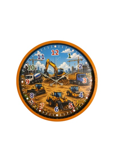 Almira Duvar Saati İnşaat Macerası Turuncu 36 X 36 Cm Çocuk Duvar Saati