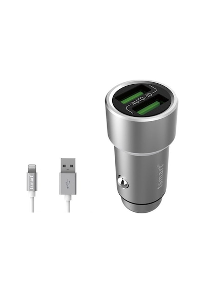 Tsmart Iphone Şarj Kablolu 2 Usb Metal Araç Şarj Seti 3.6A
