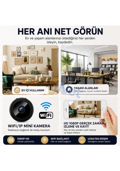 Uninet 1080p Kablosuz Mini Güvenlik Kamerası Telefonda Canlı Izleme Ve Kayıt Özelliği