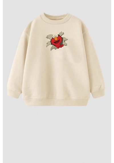 Monila Erkek Çocuk Kurabiye Canavarı Baskılı 3 İplik Pamuklu Sweatshirt Taş